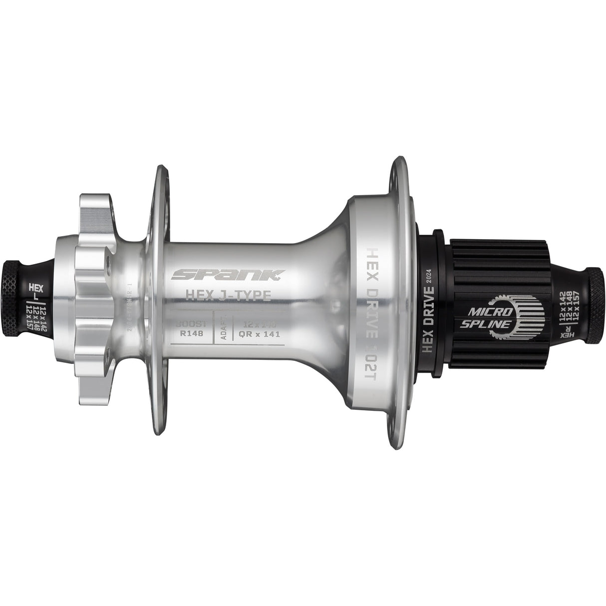 Maza Spank Trasera HEX J-TYPE Boost R148 Microspline E-Plus 32H Rear Hub Raw Silver