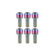 Set of six multicolored screws on a white background