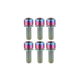 Set of six multicolored screws on a white background