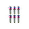 Set of six multicolored screws on a white background